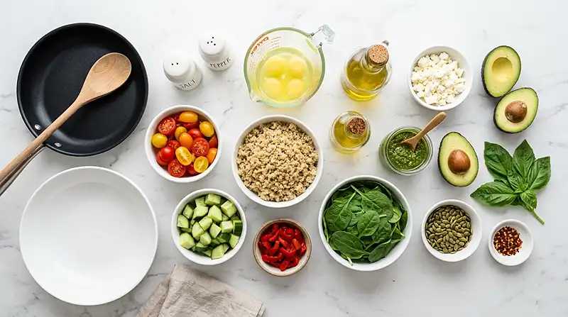 Savory Pesto Egg White Quinoa Bowl 2 gluten-free savory breakfast