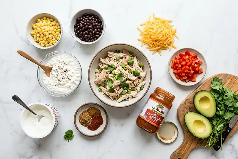 Cottage Cheese Chicken Enchilada Bowls 2 high-protein enchilada bowl