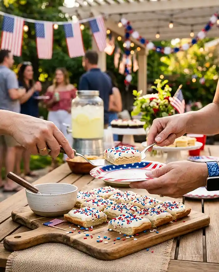 Patriotic Sprinkle Sugar Cookie Bars 4 july 4 baking