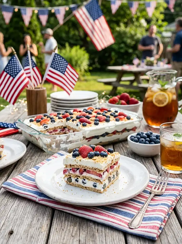 Gluten-Free Red White and Blue Icebox Cake 4 july 4 recipe