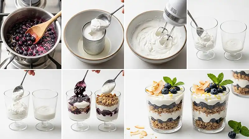 Gluten-Free Blueberry Coconut Cream Parfaits 3 layered dessert