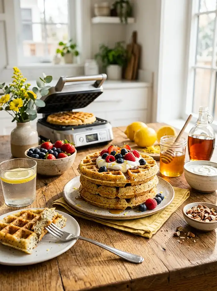Lemon Poppy Seed Protein Waffles 4 lemon poppy seed waffles