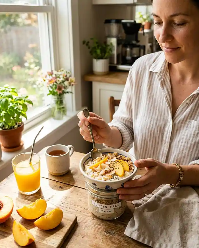 Gluten-Free Coconut Peach Overnight Oats 4 make ahead meal