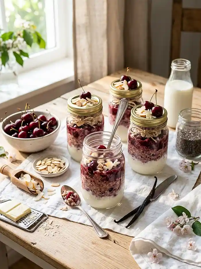 Gluten-Free Cherry Vanilla Chia Oat Jars 4 meal prep breakfast