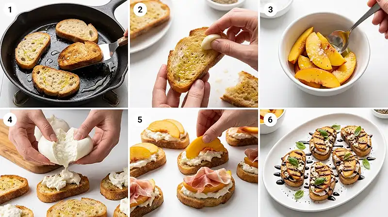 Gluten-Free Peach Burrata Crostini 3 peach burrata appetizer