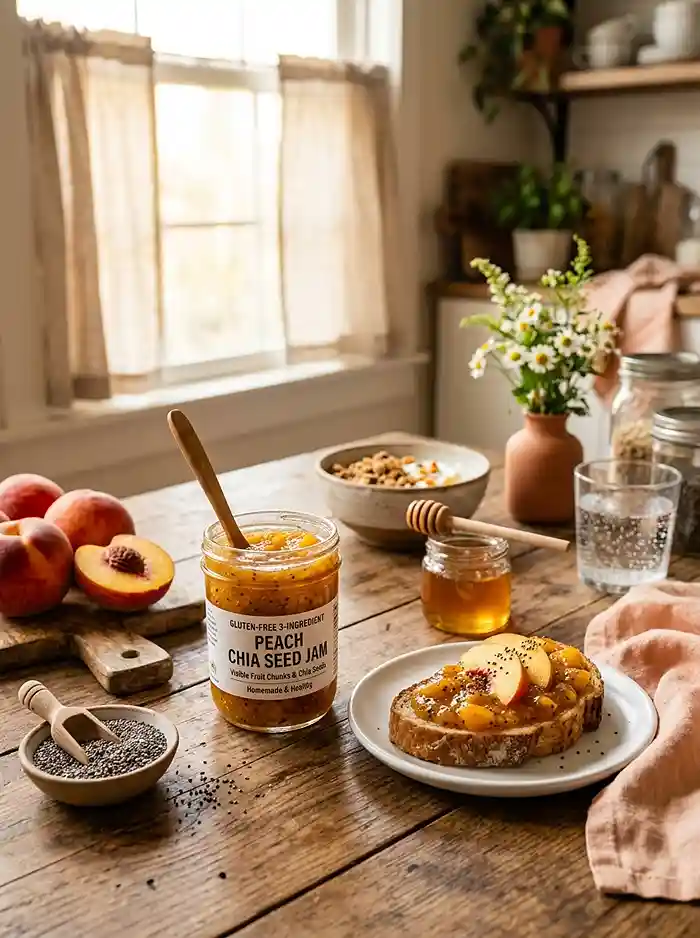 Gluten-Free 3-Ingredient Peach Chia seed Jam 4 peach jam with chia seeds recipe