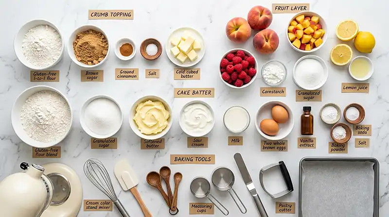 Gluten-Free Peach Melba Crumb Cake 2 peach melba dessert