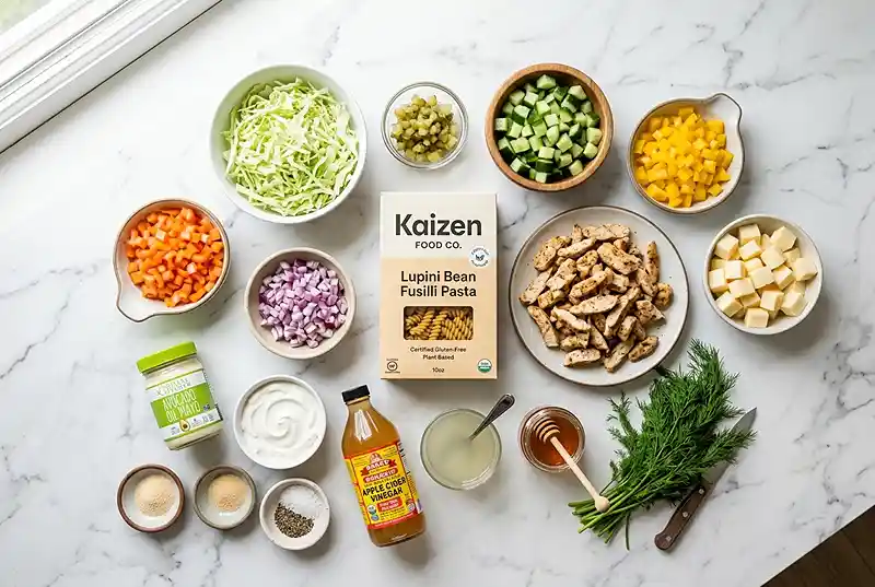 Gluten-Free Dill Pickle Chicken Pasta Salad 2 pickle pasta salad lunch