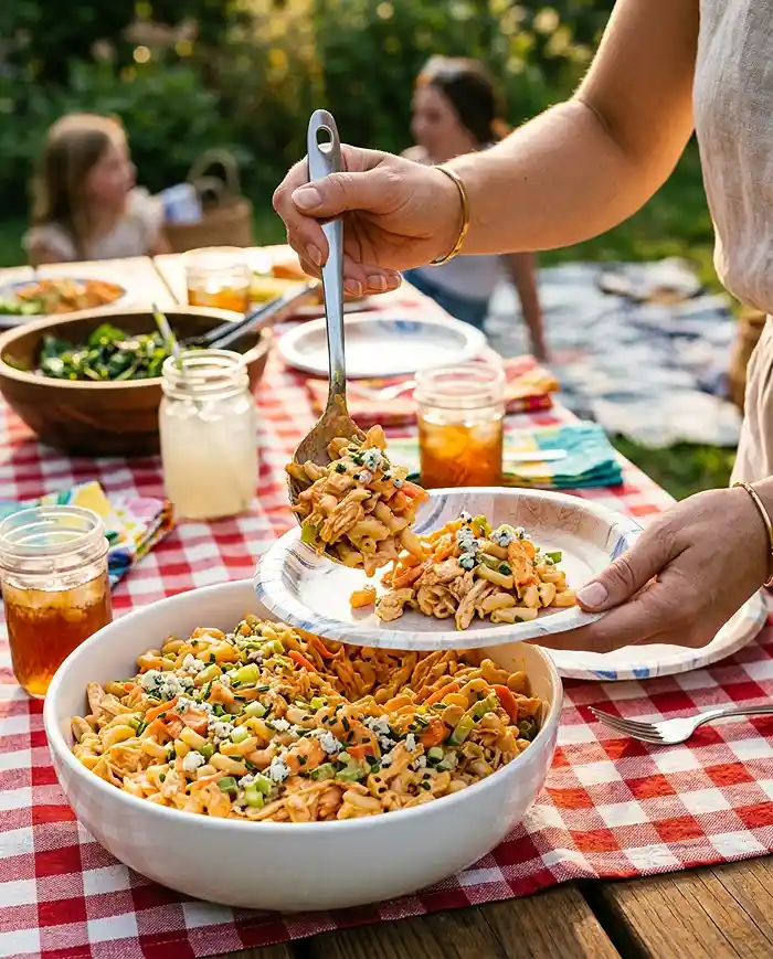 Gluten-Free Buffalo Chicken Macaroni Salad 4 picnic meal