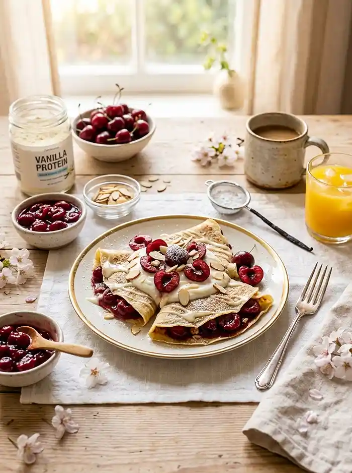 Gluten-Free Cherry Vanilla Protein Crepes 4 protein breakfast