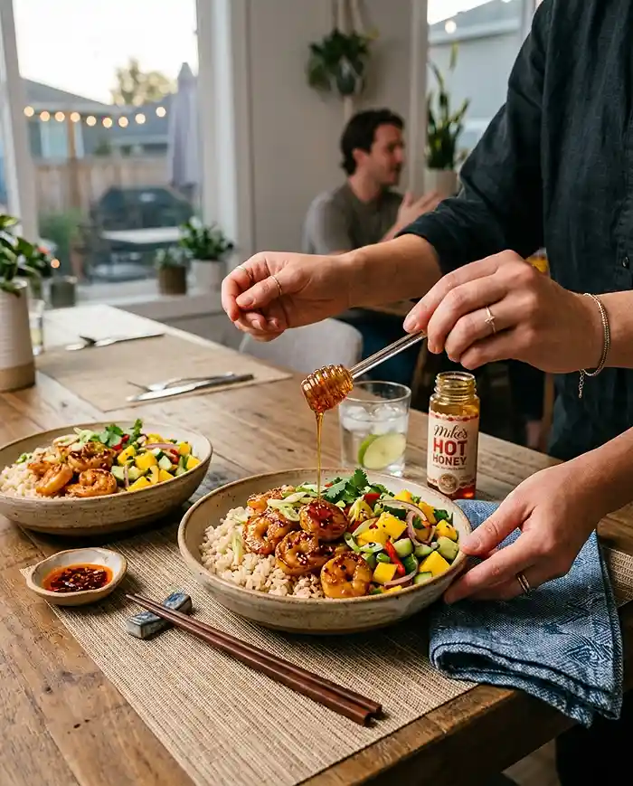 Gluten-Free Hot Honey Shrimp Rice Bowls 4 quick rice bowl
