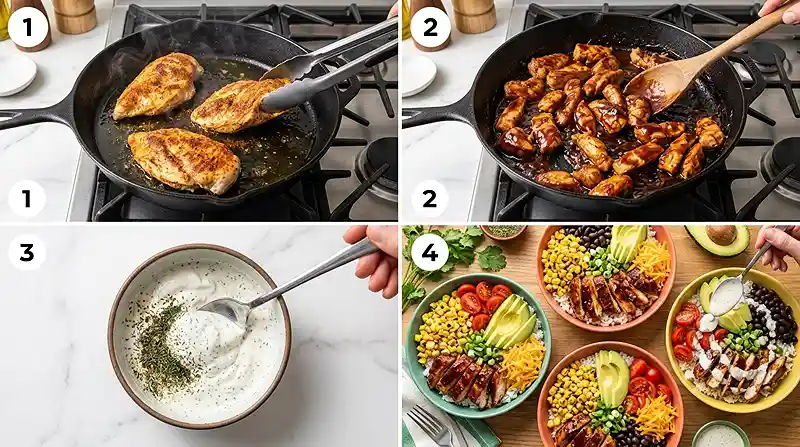 High-Protein GF BBQ Chicken Ranch Rice Bowls 3 ranch chicken meal prep