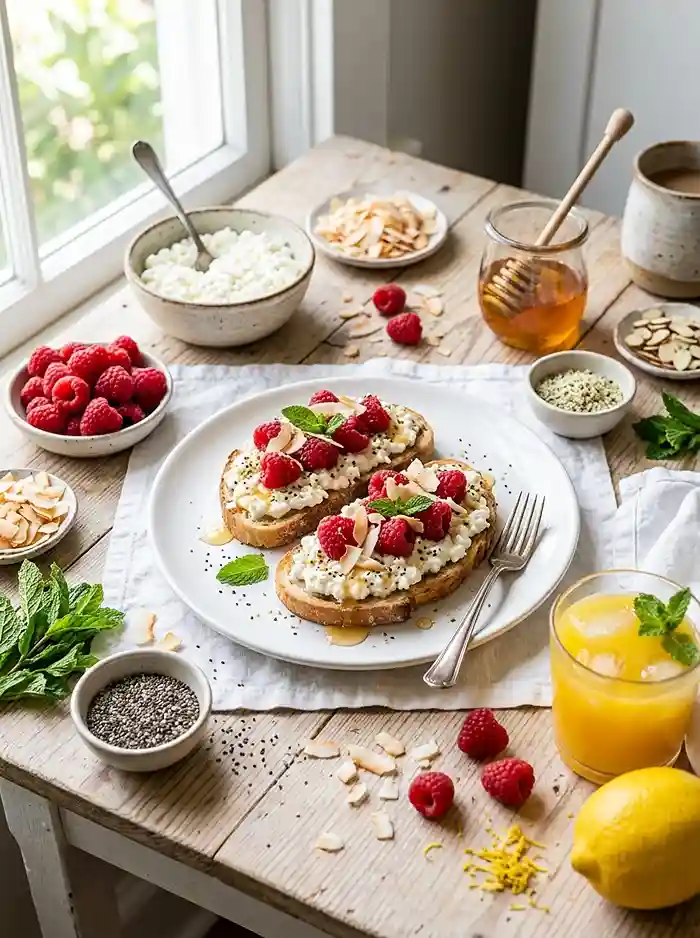 Raspberry Coconut Cottage Cheese Toast 4 raspberry breakfast