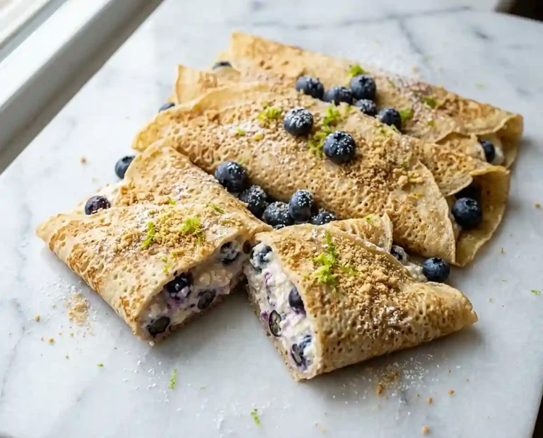 Blueberry Cheesecake Crepes with 30g Protein