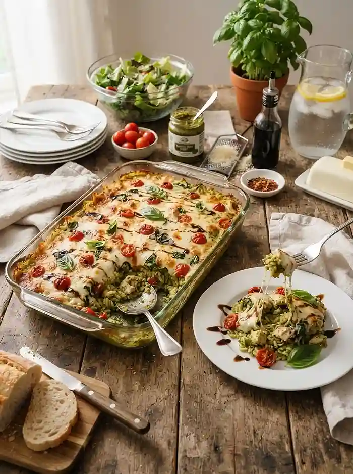 Pesto Chicken Mozzarella Rice Bake 4 Cheesy Gluten-Free Chicken Pesto Rice Casserole