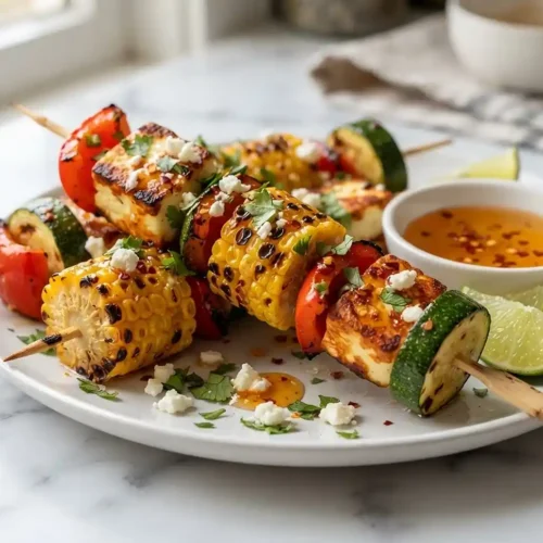 Gluten-Free Hot Honey Halloumi Corn Skewers