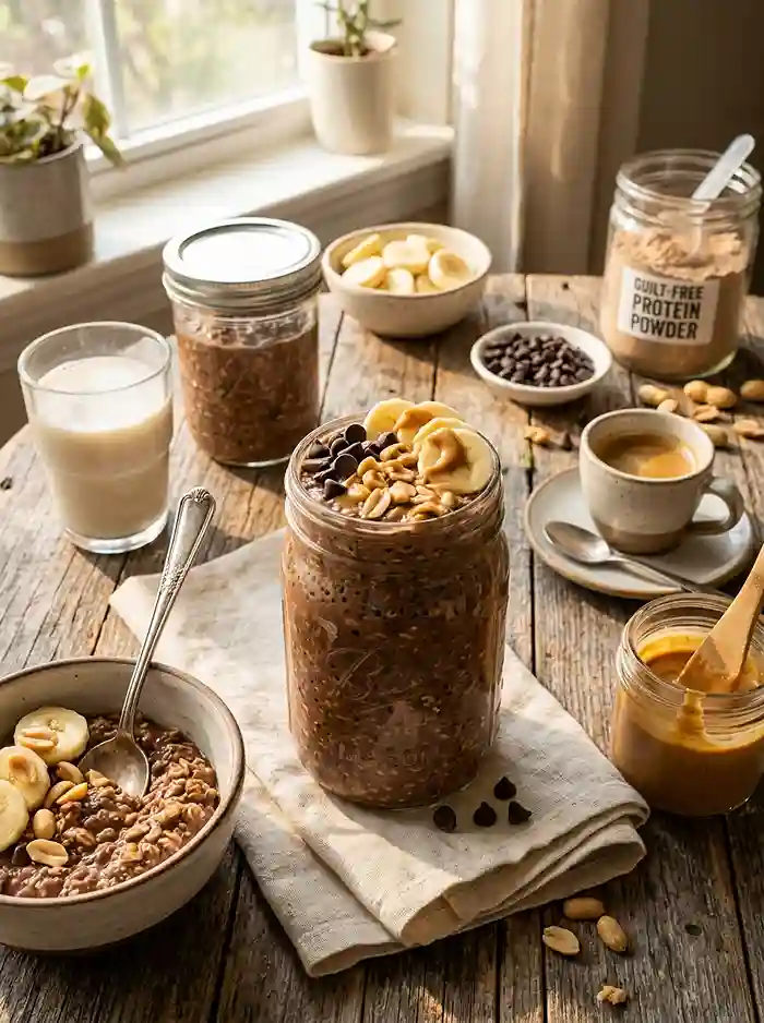 Mocha Peanut Butter Overnight Oats 4 Gluten-Free Overnight Oats with 30g of Protein