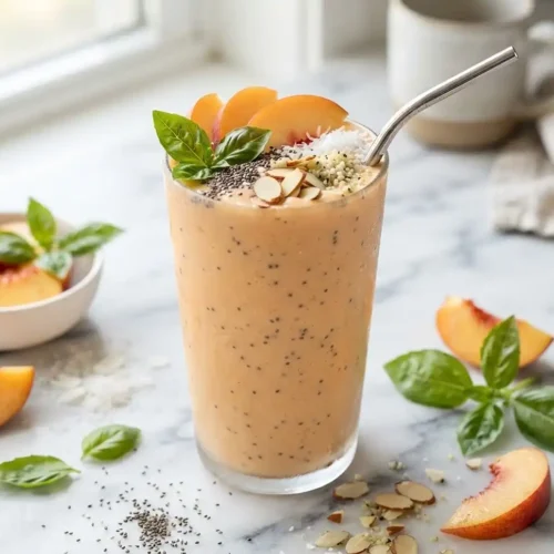 Gluten-Free Peach Basil Protein Smoothie