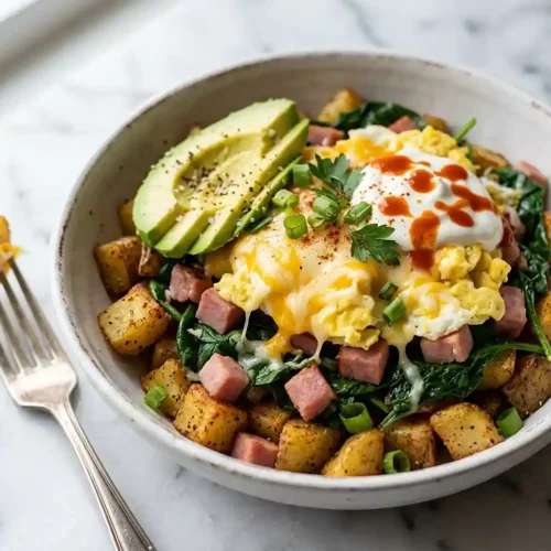 Ham Egg and Potato Breakfast Bowl