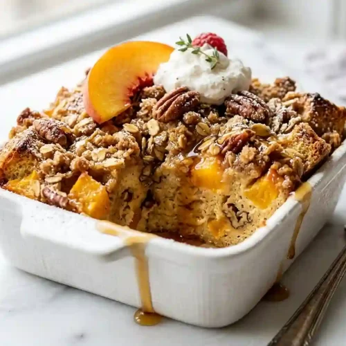 Peach Pecan Overnight French Toast Casserole