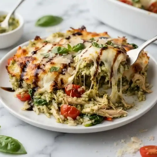Pesto Chicken Mozzarella Rice Bake 5 Pesto Chicken Mozzarella Rice Bake