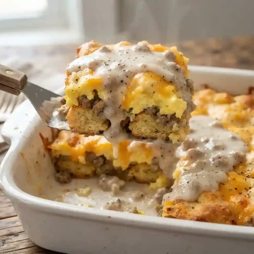 Sausage Gravy Breakfast Biscuit Casserole