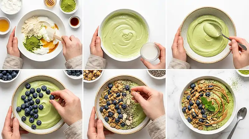 Blueberry Matcha Protein Yogurt Bowl 3 blueberry matcha breakfast