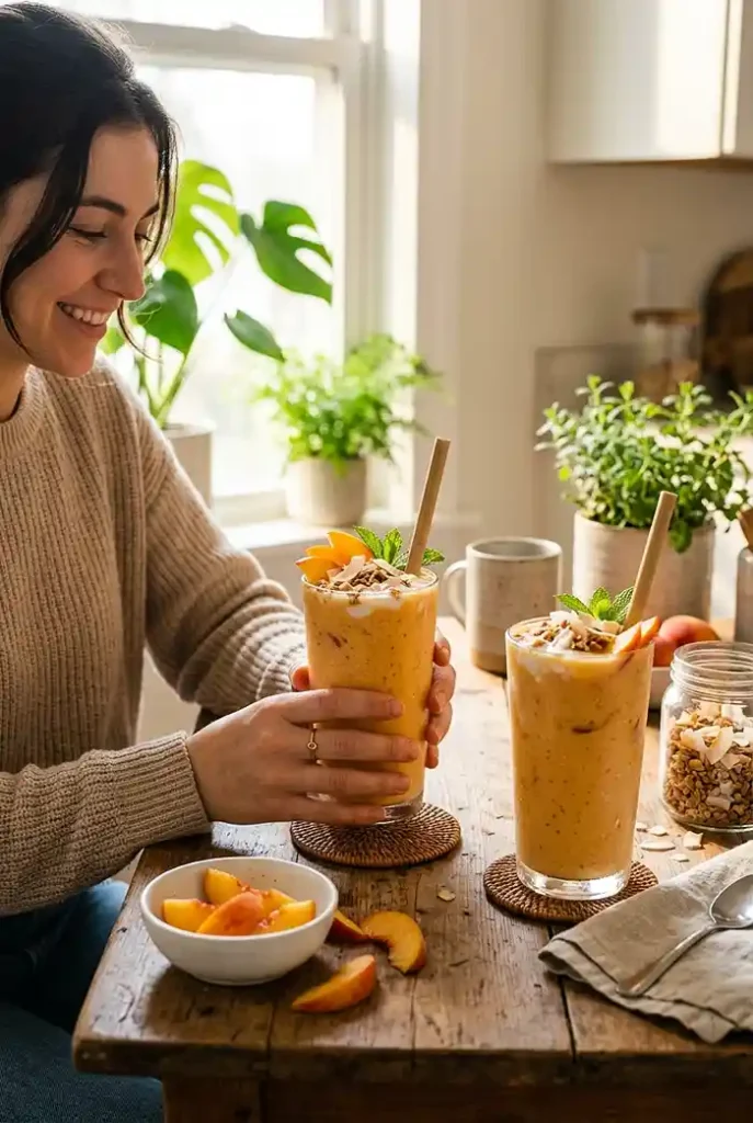 Peach Coconut Protein Smoothie 4 breakfast smoothie