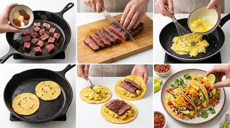 Steak and Egg Breakfast Tacos 3 gluten-free breakfast tacos