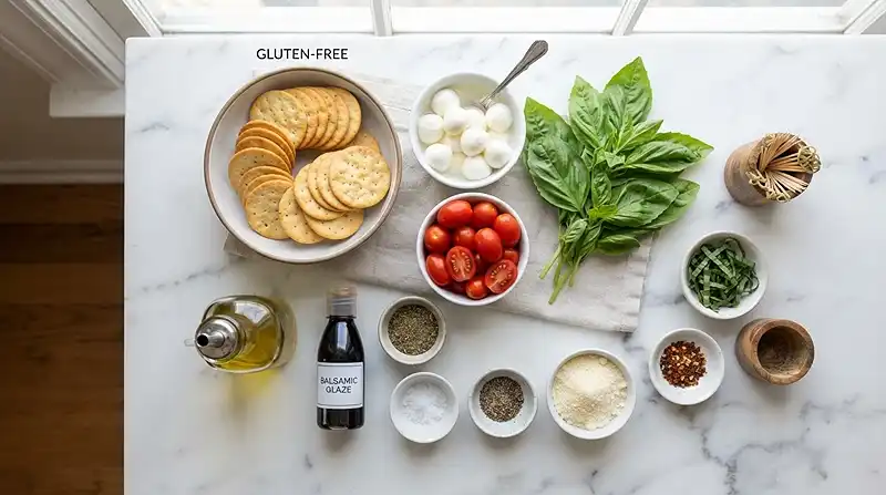 Gluten-Free Caprese Cracker Stack Bites 2 gluten free cracker bites