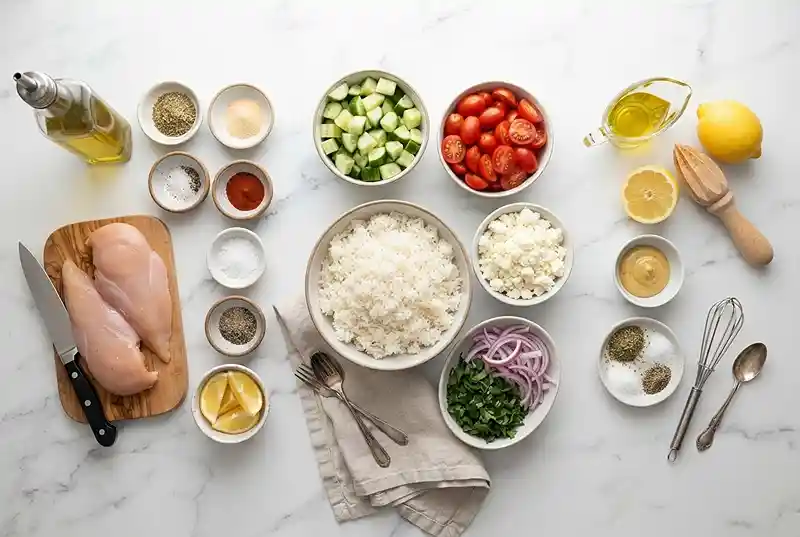 Greek Chicken Cucumber Rice Bowls 2 gluten-free rice bowls