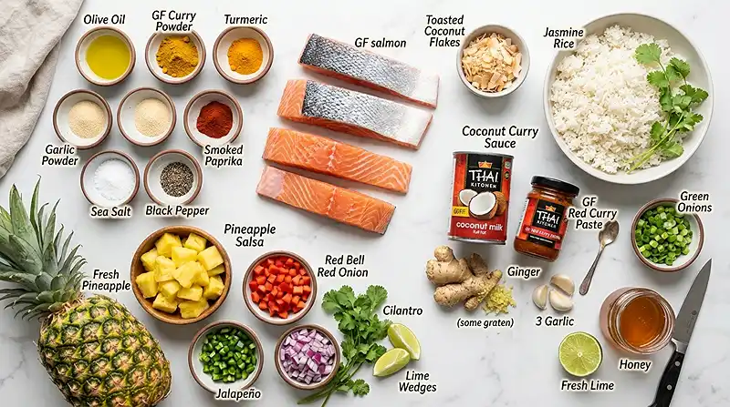 Coconut Curry Salmon with Pineapple Salsa 2 gluten free salmon dinner