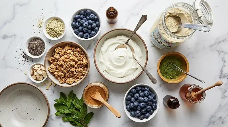 Blueberry Matcha Protein Yogurt Bowl 2 gluten-free yogurt bowl