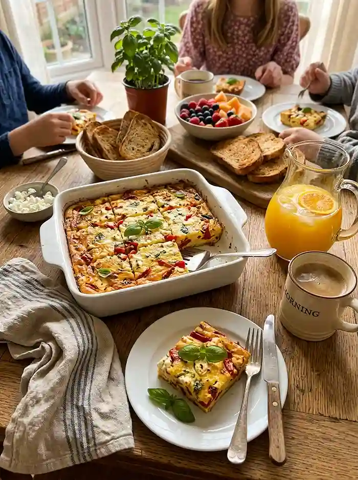 Roasted Red Pepper Goat Cheese Egg Bake 4 goat cheese brunch