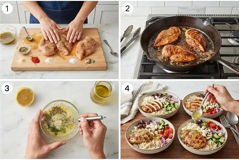 Greek Chicken Cucumber Rice Bowls 3 greek chicken bowls