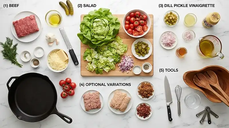 heeseburger Chopped Salad with Dill Pickle