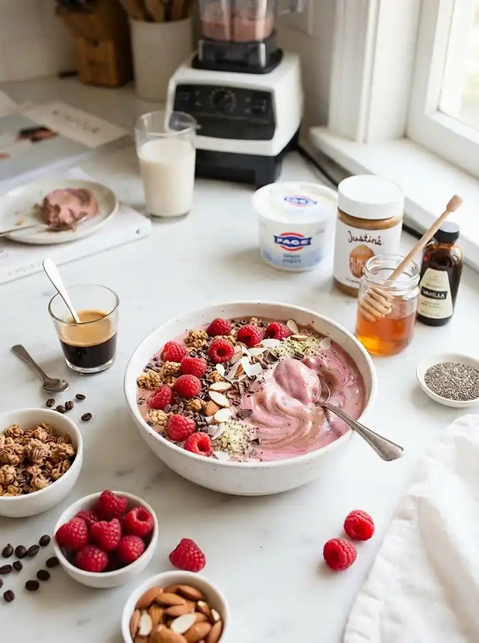 Gluten-Free Raspberry Mocha Smoothie Bowl 4 high-protein breakfast