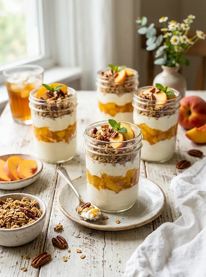 Gluten-Free Peach Streusel Yogurt Jars 4 make-ahead breakfast