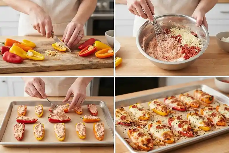 Pizza Dip Stuffed Mini Peppers 3 mini pepper bites