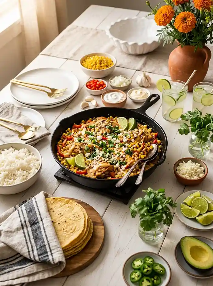 Gluten-Free Elote Chicken Skillet 4 one pan summer meal