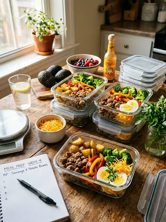 Meal Prep Sausage Potato Breakfast Boxes 4 sausage potato breakfast