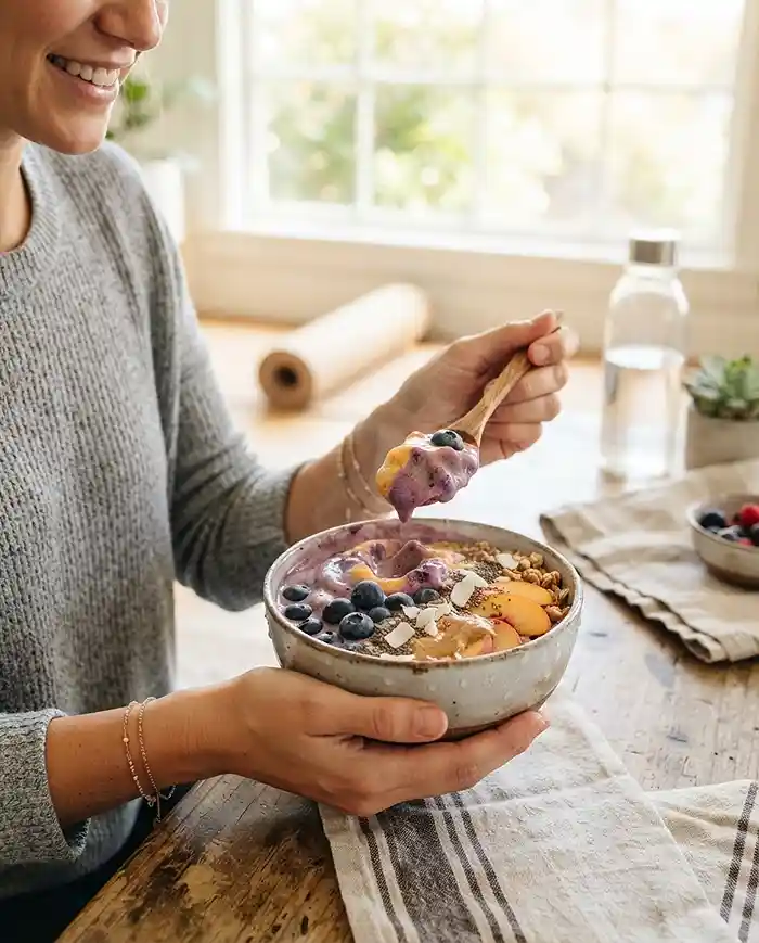 Gluten-Free Blueberry Peach Smoothie Bowl 4 summer fruit bowl