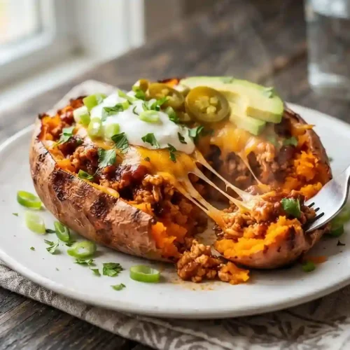 BBQ Cheddar Turkey Stuffed Sweet Potatoes 5 BBQ Cheddar Turkey Stuffed Sweet Potatoes