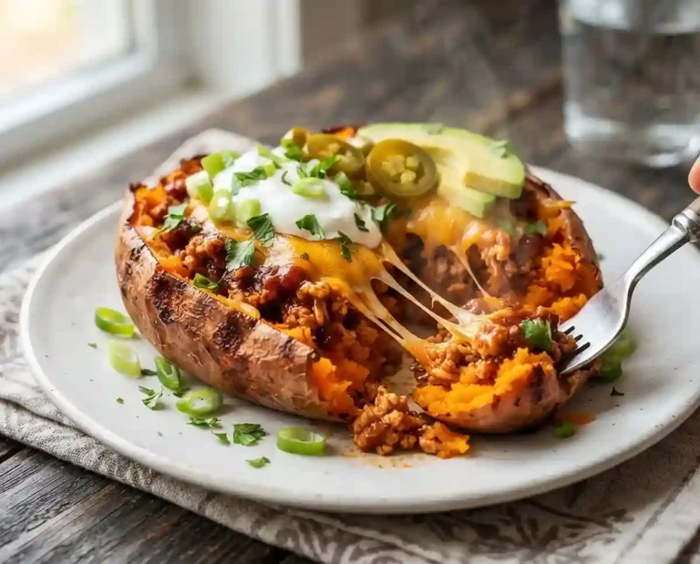 BBQ Cheddar Turkey Stuffed Sweet Potatoes