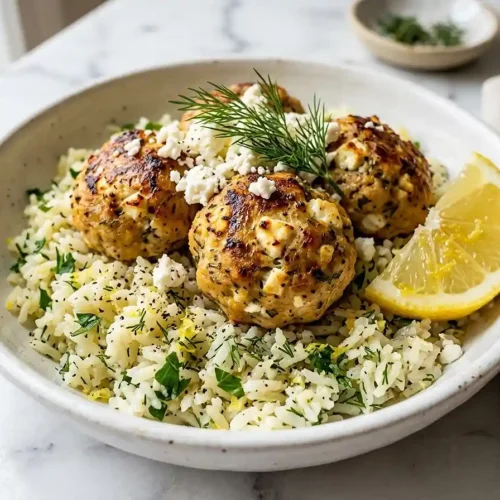 Greek Chicken Feta Meatballs with Lemon Rice 5 Greek Chicken Feta Meatballs with Lemon Rice