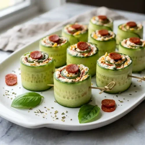 Gluten-Free Pizza Roll-Up Cucumber Bites 5 Pizza Roll-Up Cucumber Bites