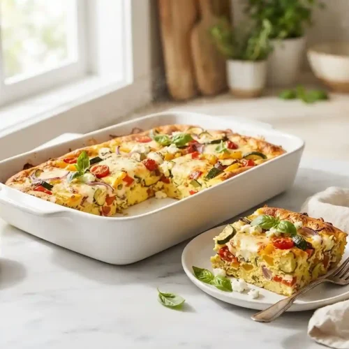 Roasted Veggie Goat Cheese Egg Casserole
