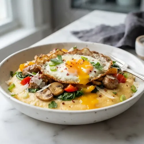 Savory Turkey Sausage Polenta Breakfast Bowl 5 Savory Turkey Sausage Polenta Breakfast Bowl