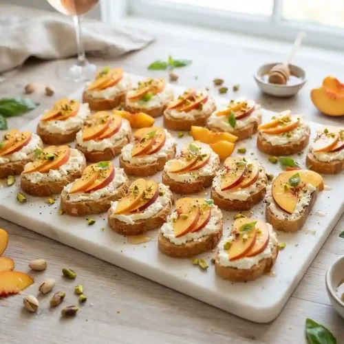 Whipped Ricotta Peach Crostini Bites