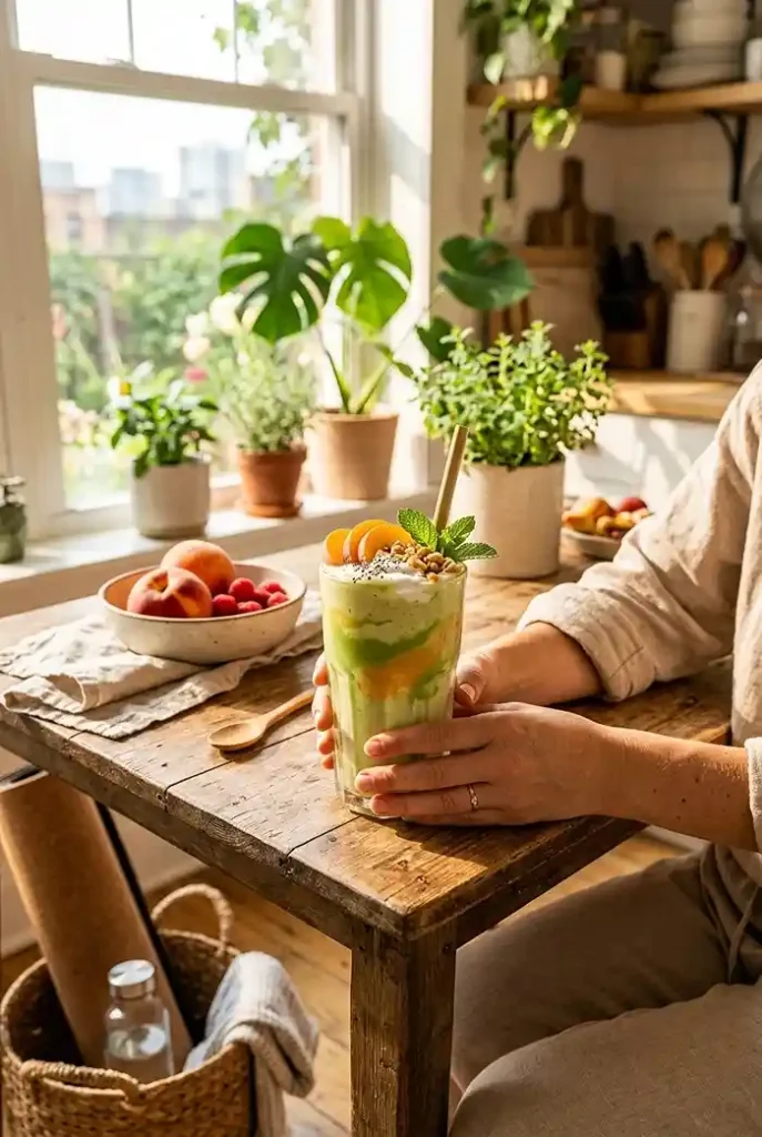 Gluten-Free Dairy-Free Peach Matcha Smoothie 4 breakfast smoothie